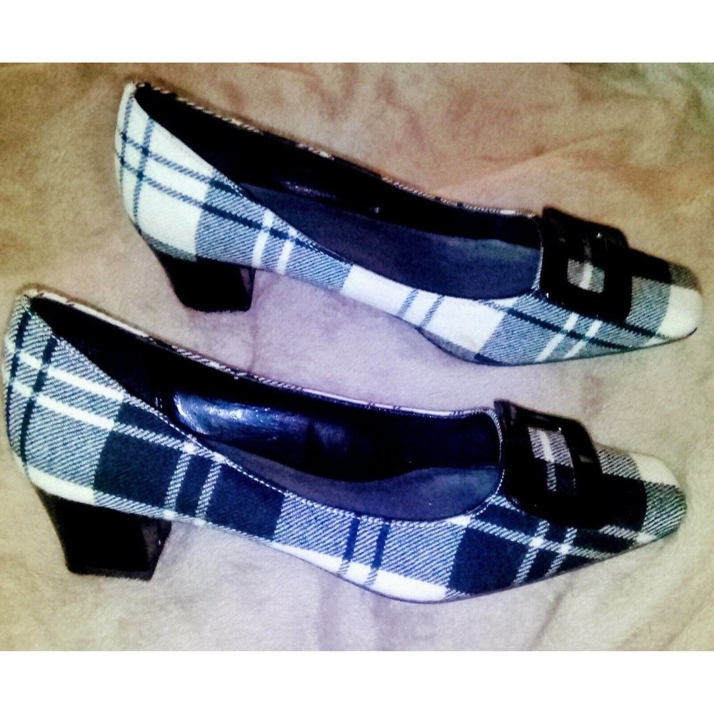 Circa Joan & David 7M Plaid  Black And White With Buckle 1.5 In Heels